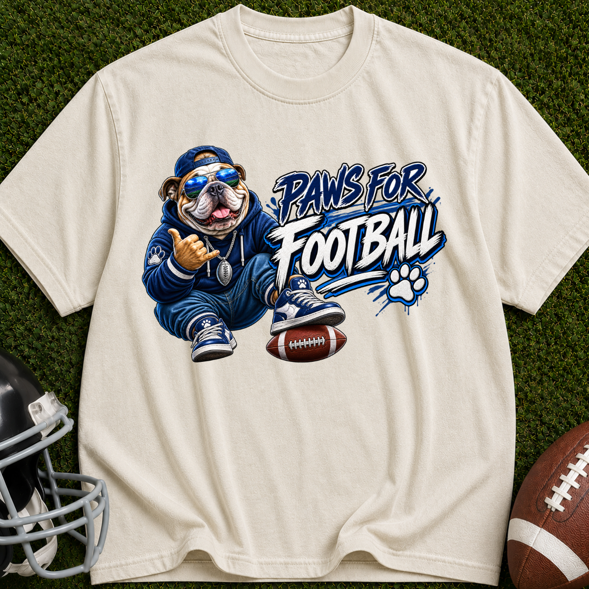 Paws for Football T‑Shirt — Retro Mascot Dog Football Tee