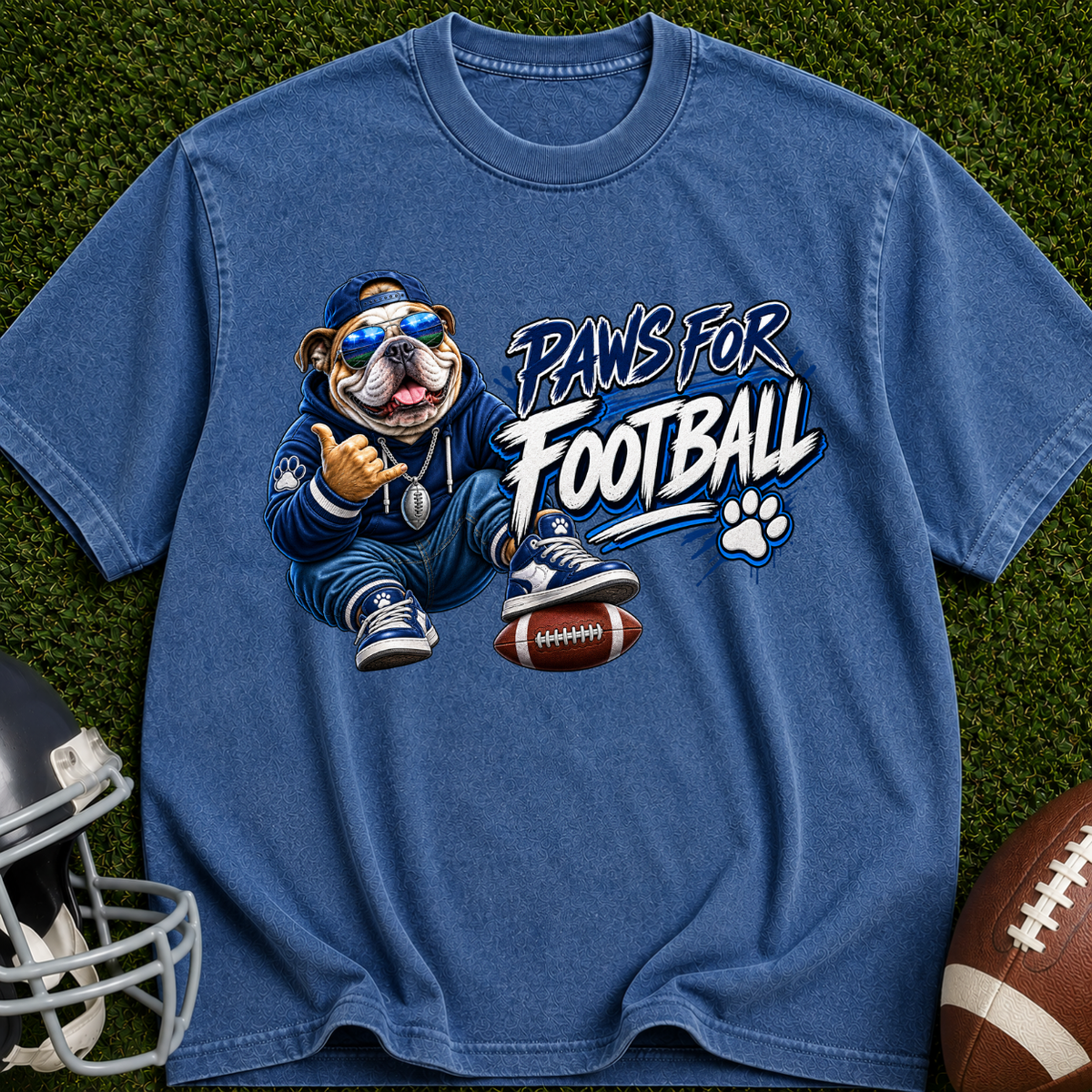 Paws for Football T‑Shirt — Retro Mascot Dog Football Tee