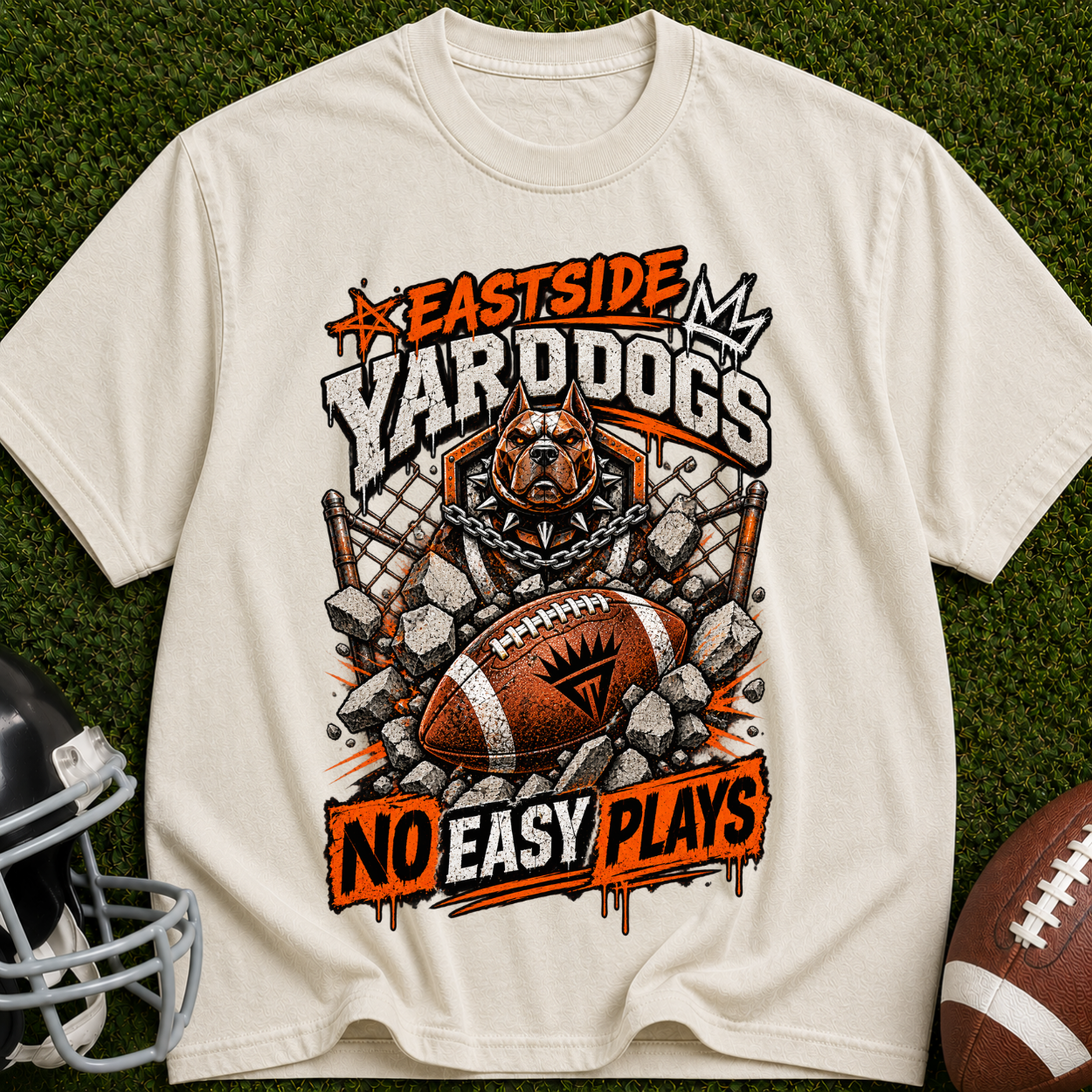 Eastside Yard Dogs Football T-Shirt — “No Easy Plays” Vintage Gridiron Tee