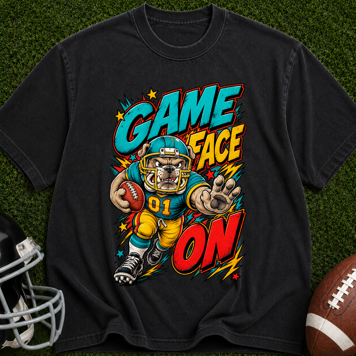 Game Face On Football T-Shirt — Retro Helmet Player Graphic