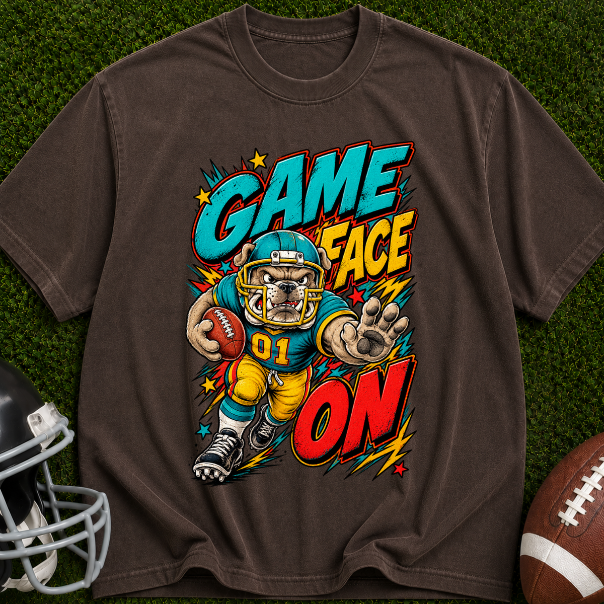 Game Face On Football T-Shirt — Retro Helmet Player Graphic