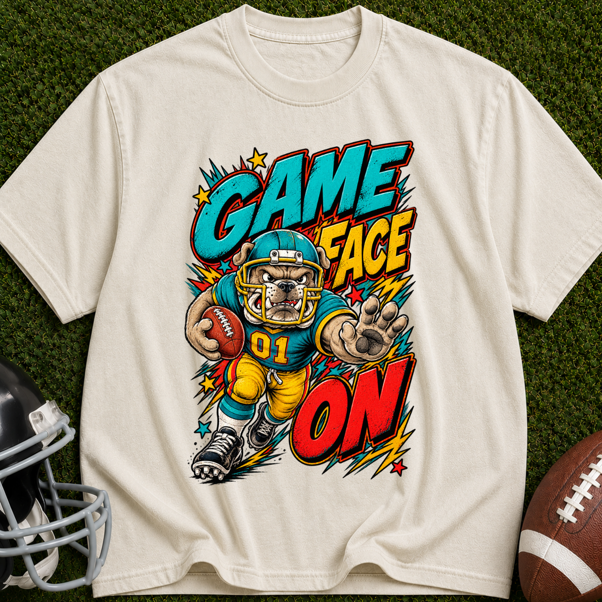 Game Face On Football T-Shirt — Retro Helmet Player Graphic
