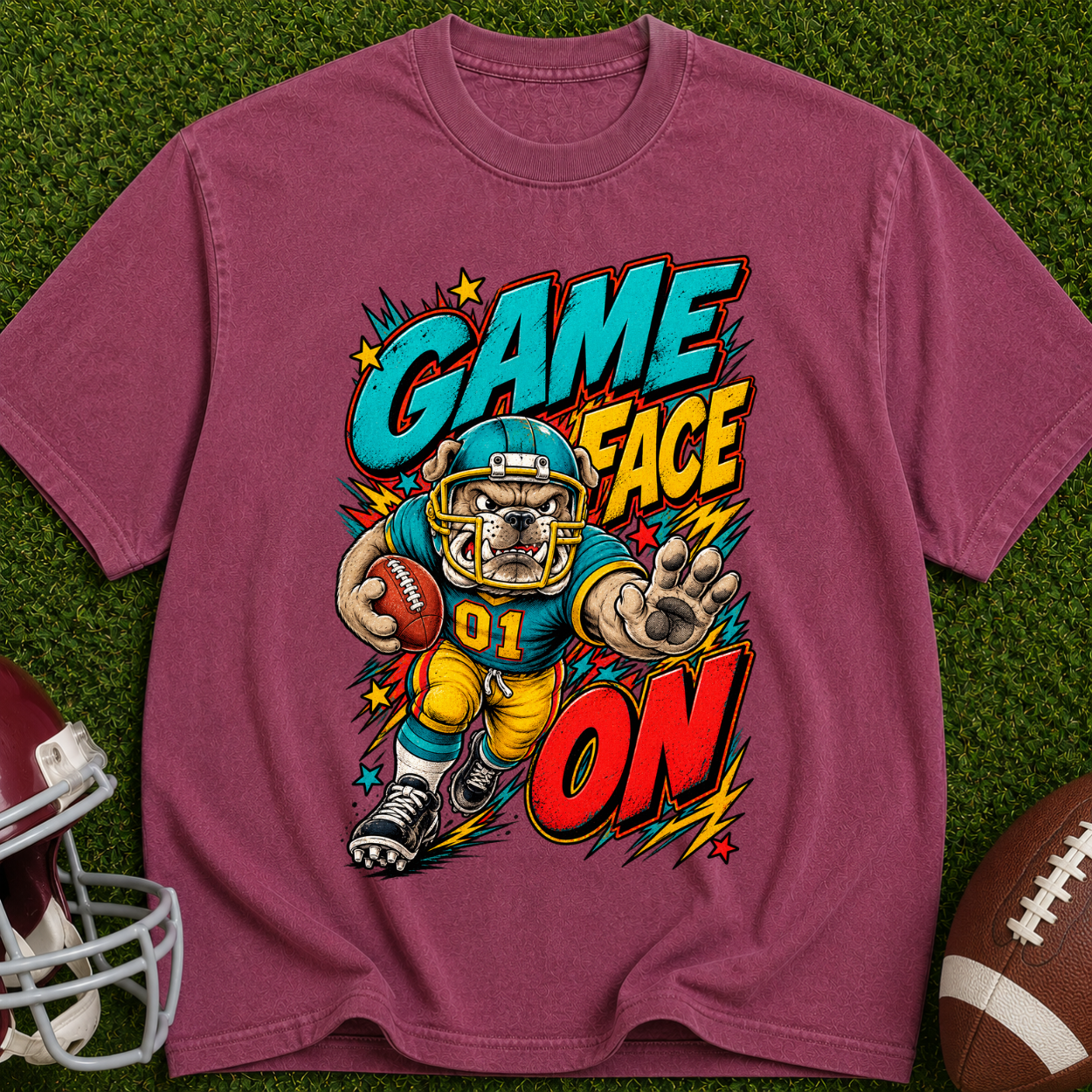 Game Face On Football T-Shirt — Retro Helmet Player Graphic