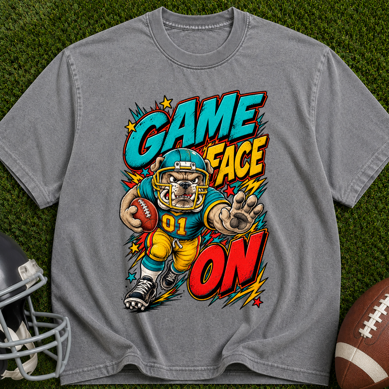 Game Face On Football T-Shirt — Retro Helmet Player Graphic