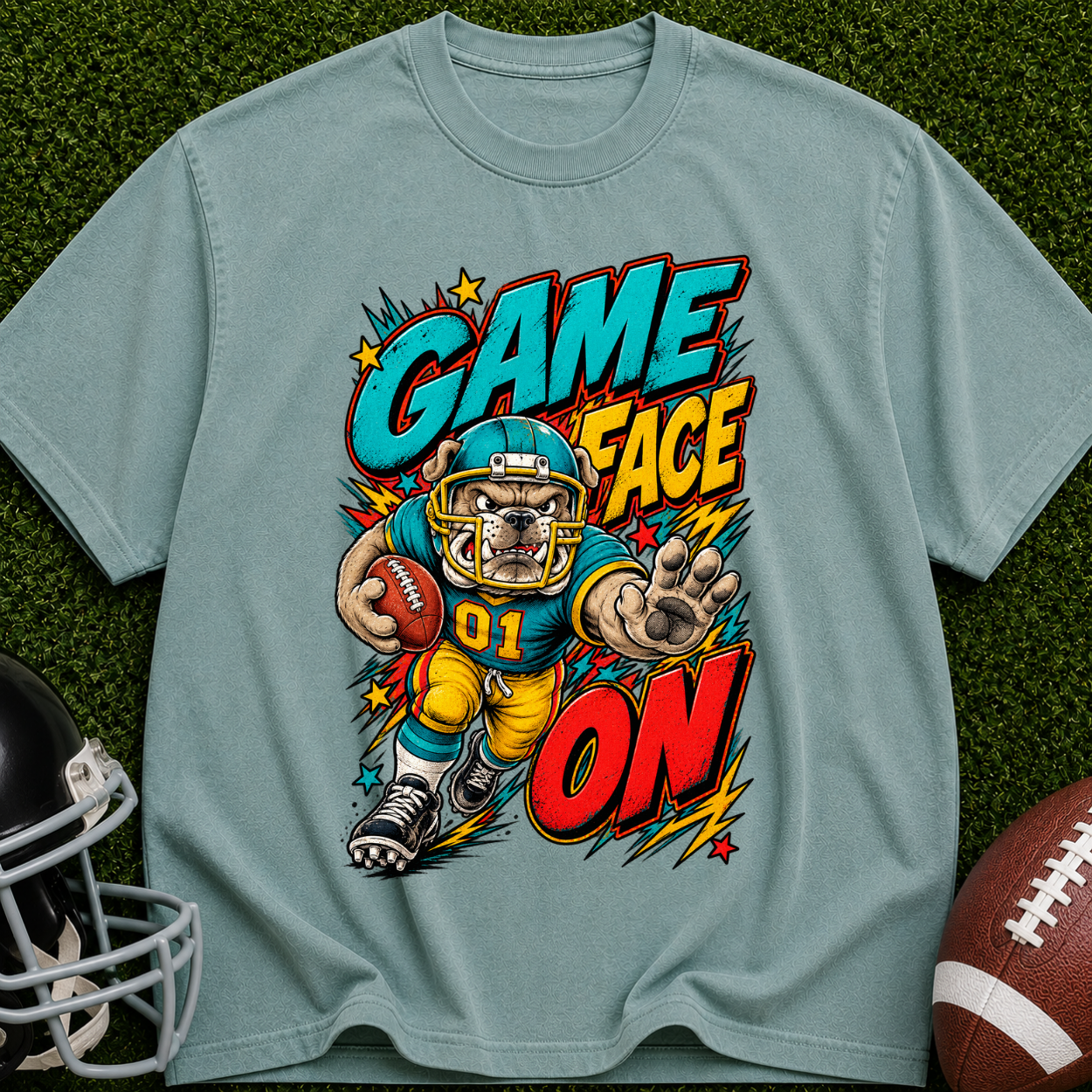 Game Face On Football T-Shirt — Retro Helmet Player Graphic