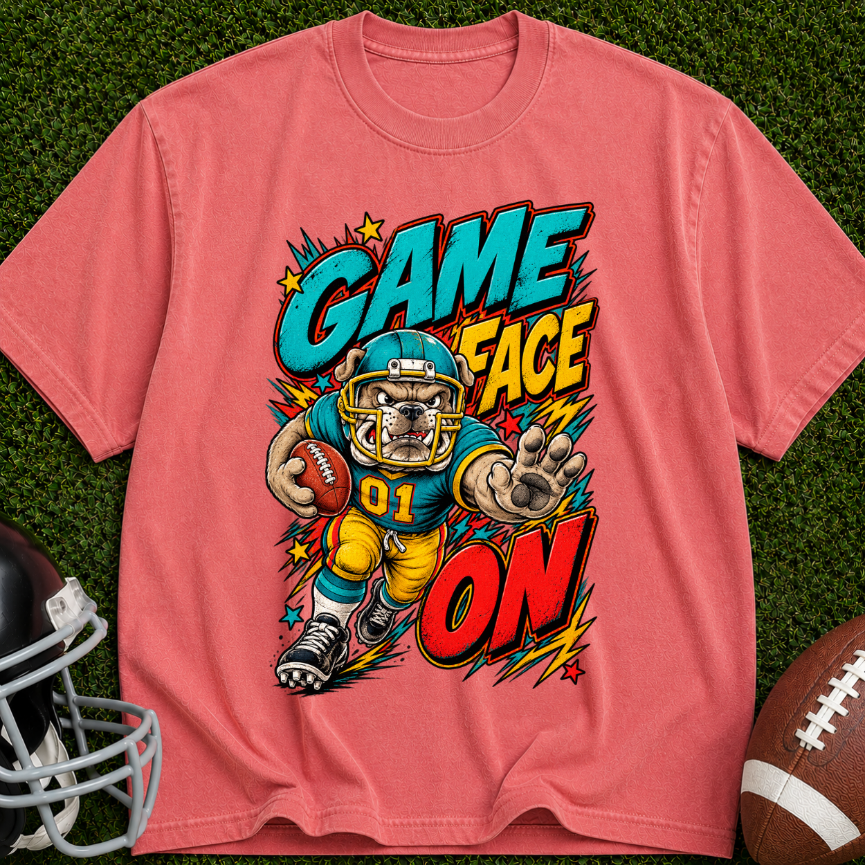Game Face On Football T-Shirt — Retro Helmet Player Graphic