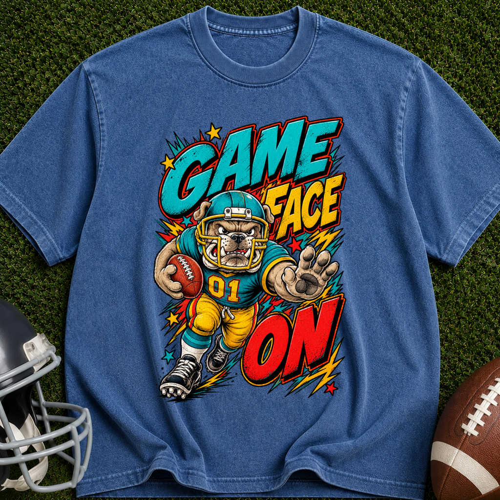 Game Face On Football T-Shirt — Retro Helmet Player Graphic