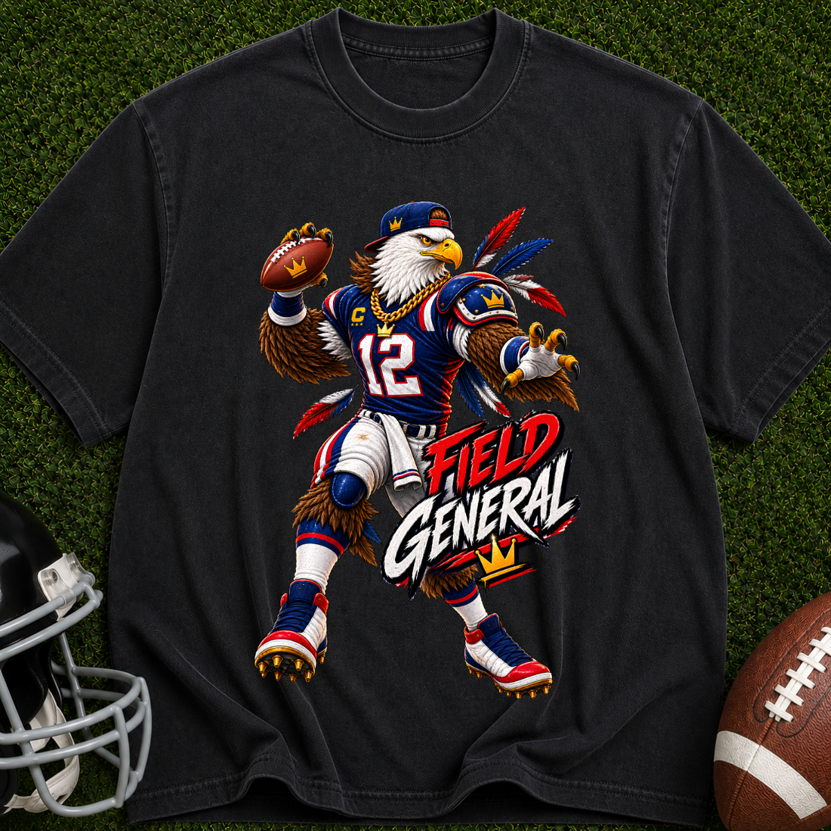Field General Football T-Shirt — Retro Eagle Quarterback Graphic Tee