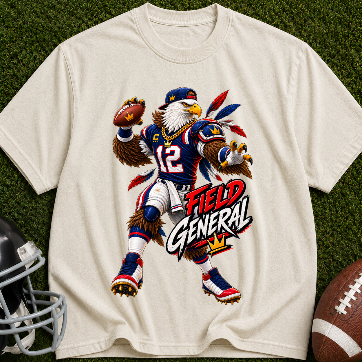 Field General Football T-Shirt — Retro Eagle Quarterback Graphic Tee