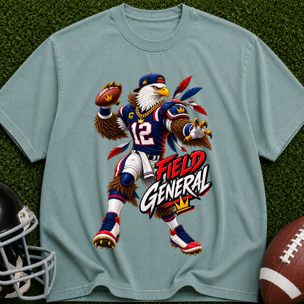 Field General Football T-Shirt — Retro Eagle Quarterback Graphic Tee