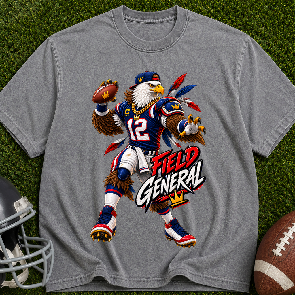 Field General Football T-Shirt — Retro Eagle Quarterback Graphic Tee
