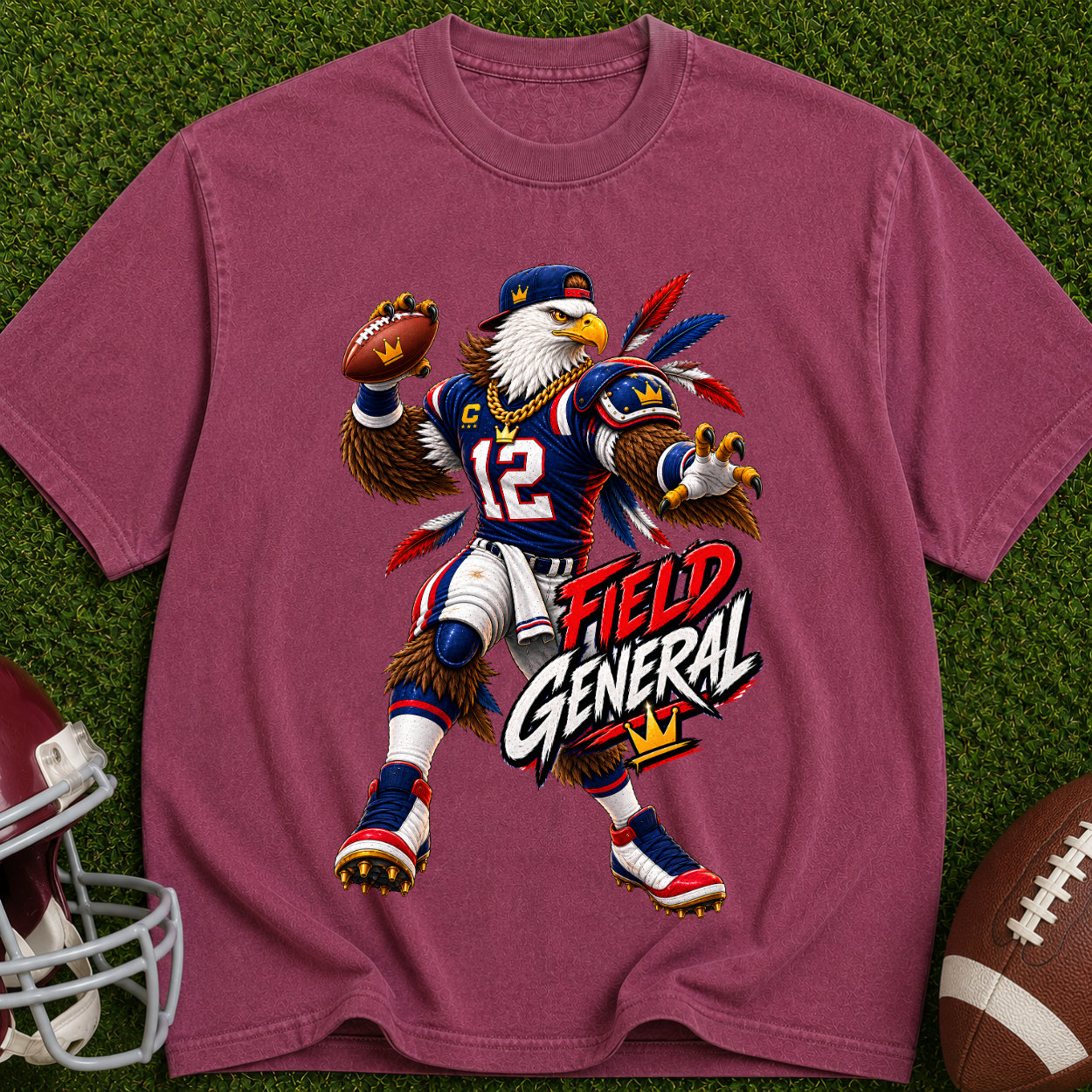Field General Football T-Shirt — Retro Eagle Quarterback Graphic Tee