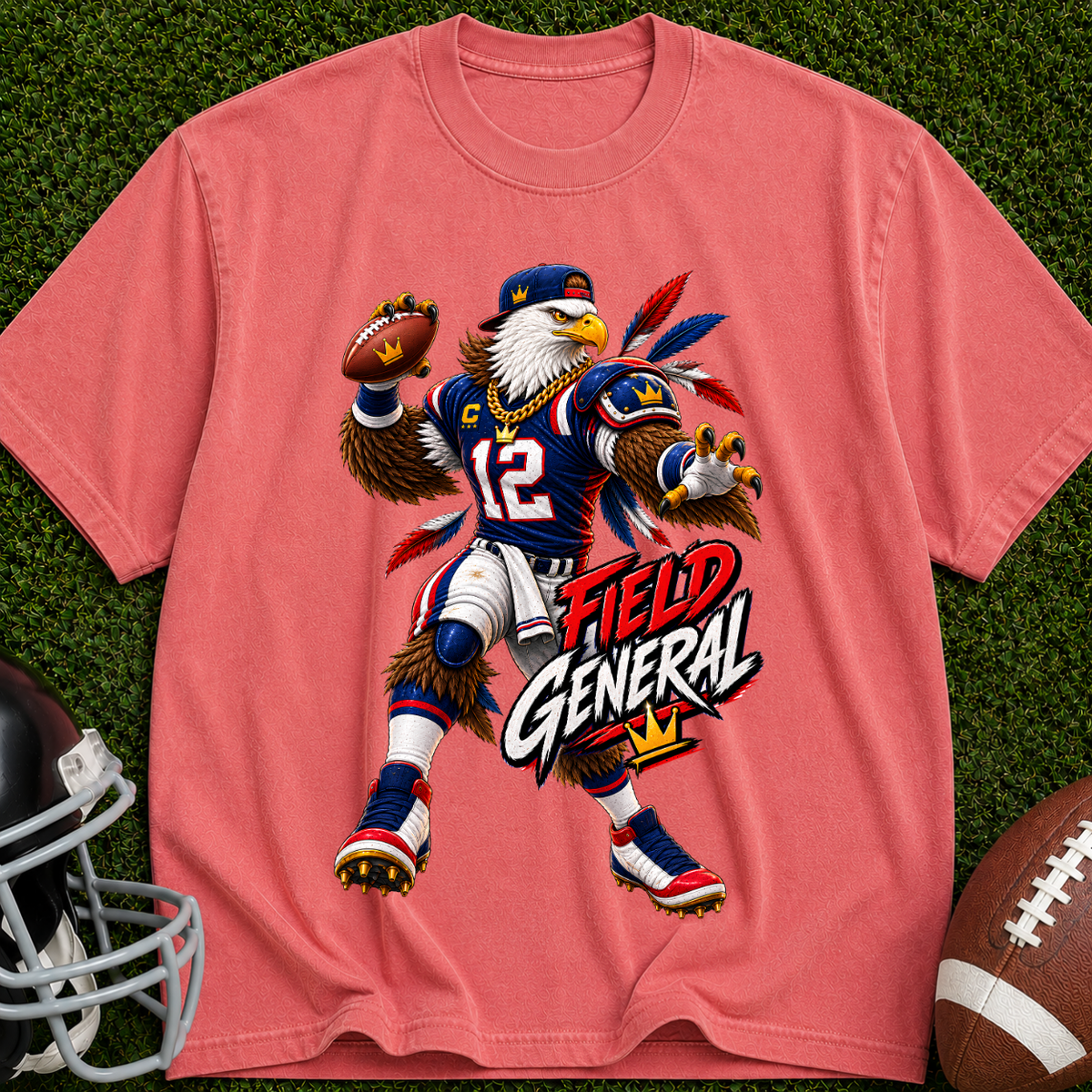 Field General Football T-Shirt — Retro Eagle Quarterback Graphic Tee