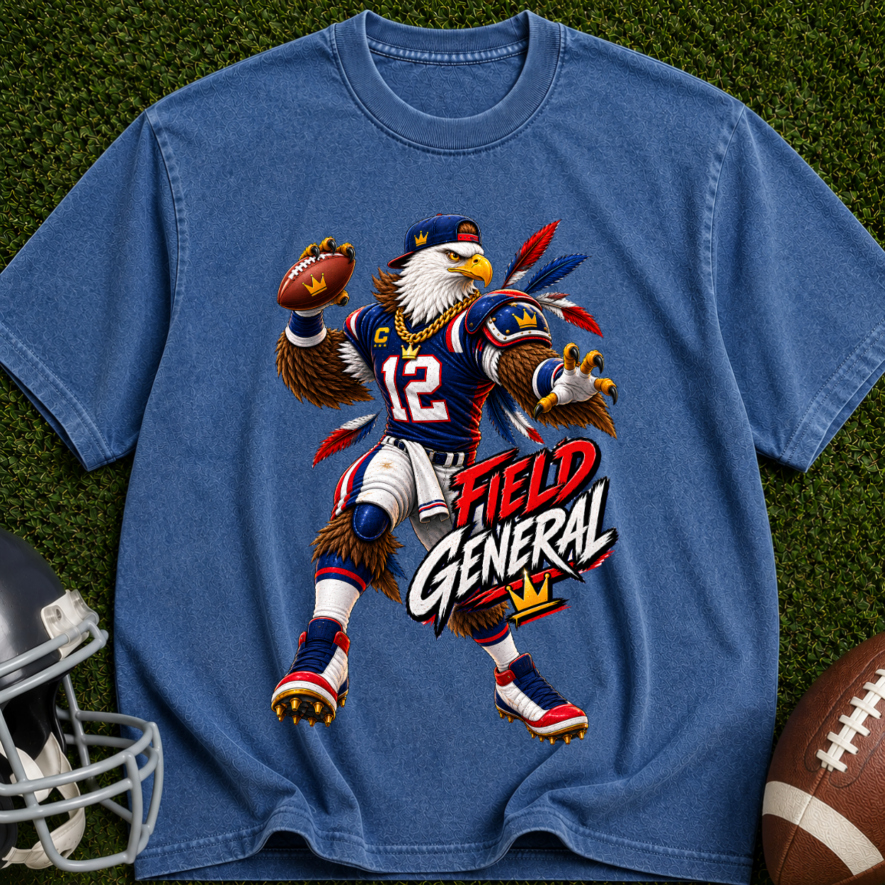 Field General Football T-Shirt — Retro Eagle Quarterback Graphic Tee