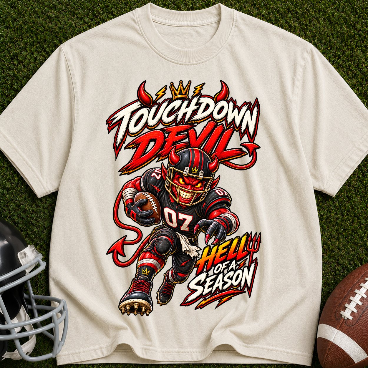 Touchdown Devil Football T-Shirt — Hellish Season Game Day Tee