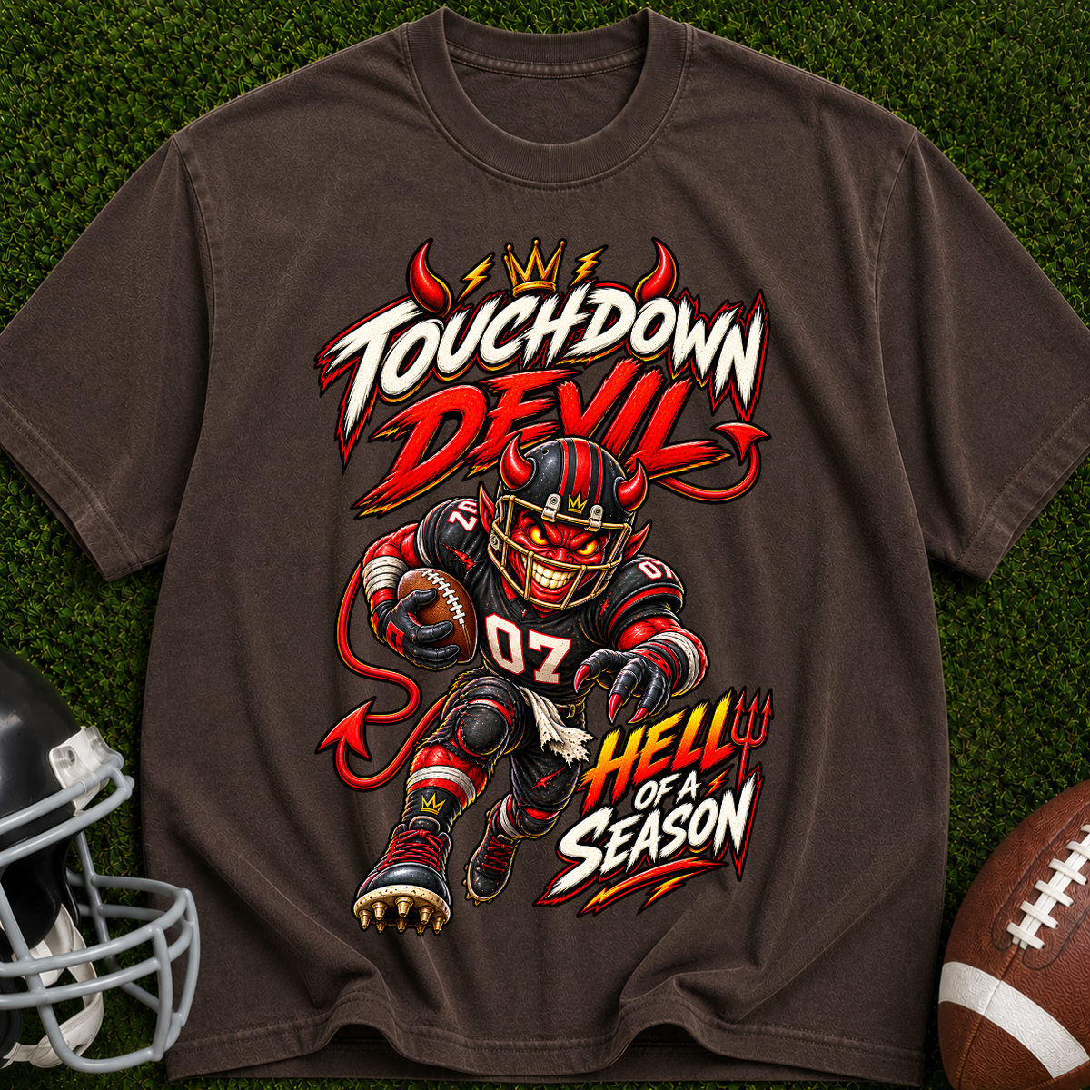 Touchdown Devil Football T-Shirt — Hellish Season Game Day Tee