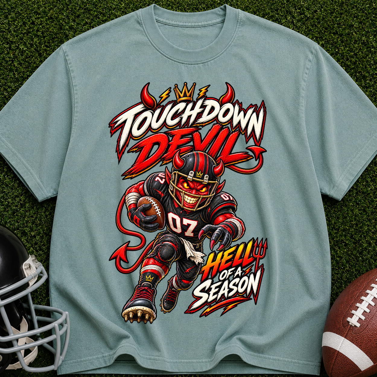 Touchdown Devil Football T-Shirt — Hellish Season Game Day Tee