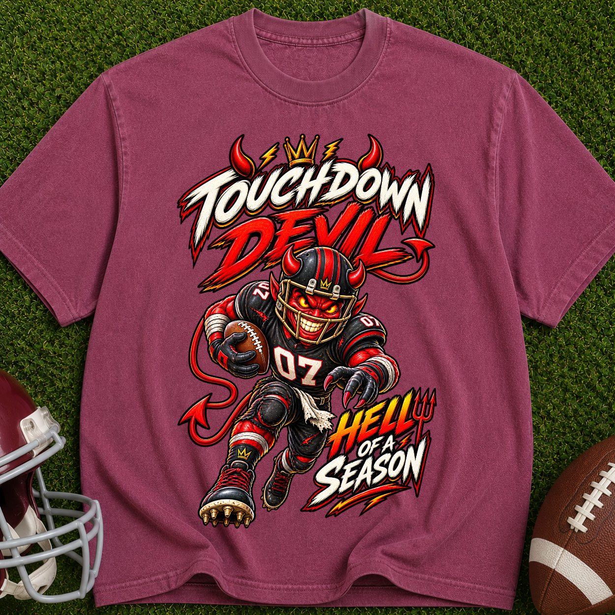 Touchdown Devil Football T-Shirt — Hellish Season Game Day Tee