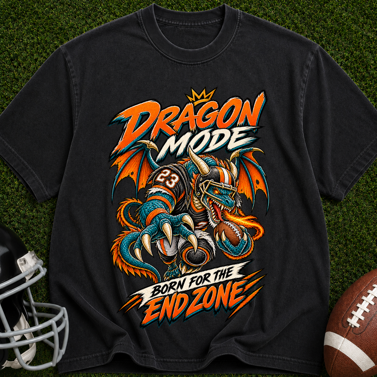 Dragon Mode Endzone T-Shirt — Football Dragon Graphic Tee