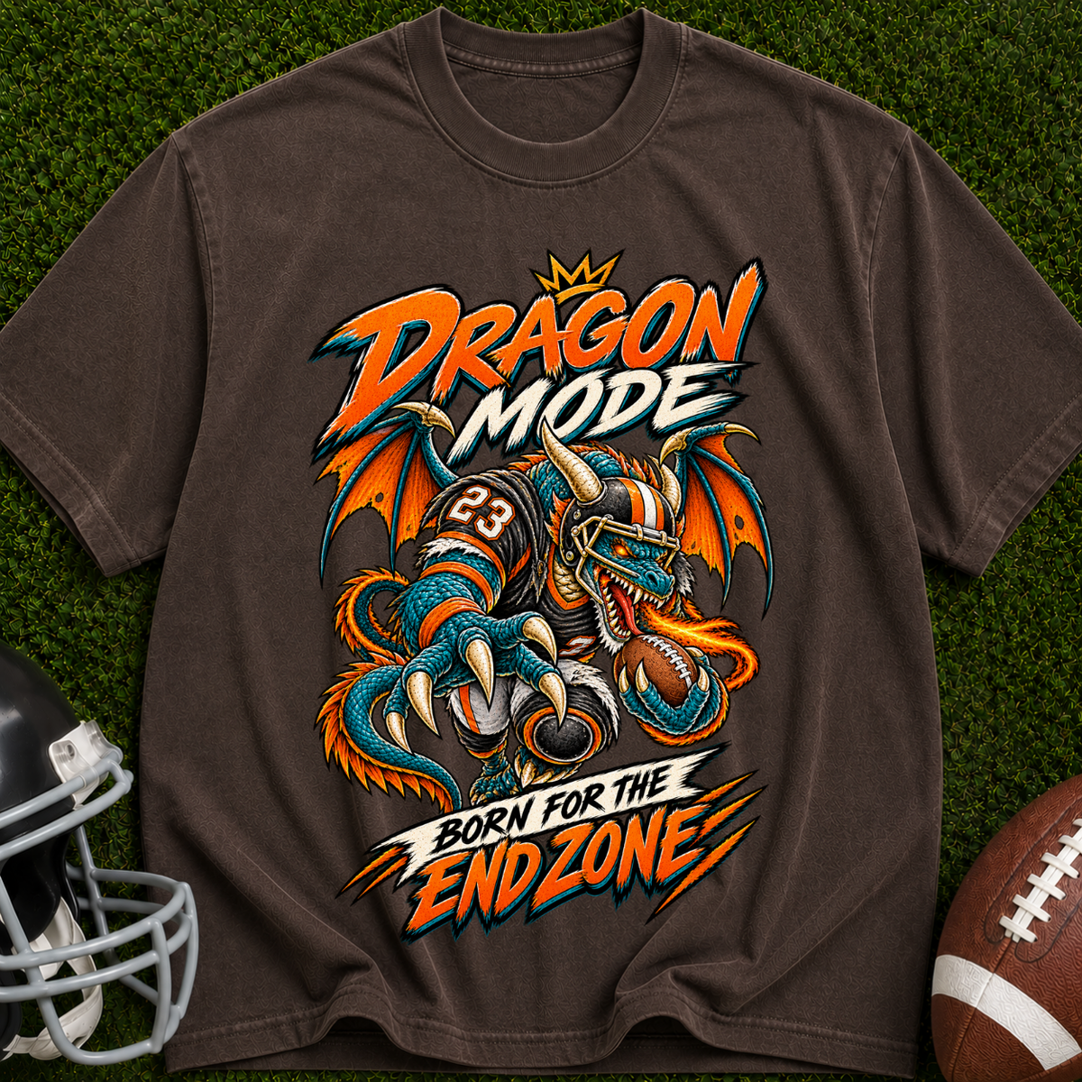 Dragon Mode Endzone T-Shirt — Football Dragon Graphic Tee