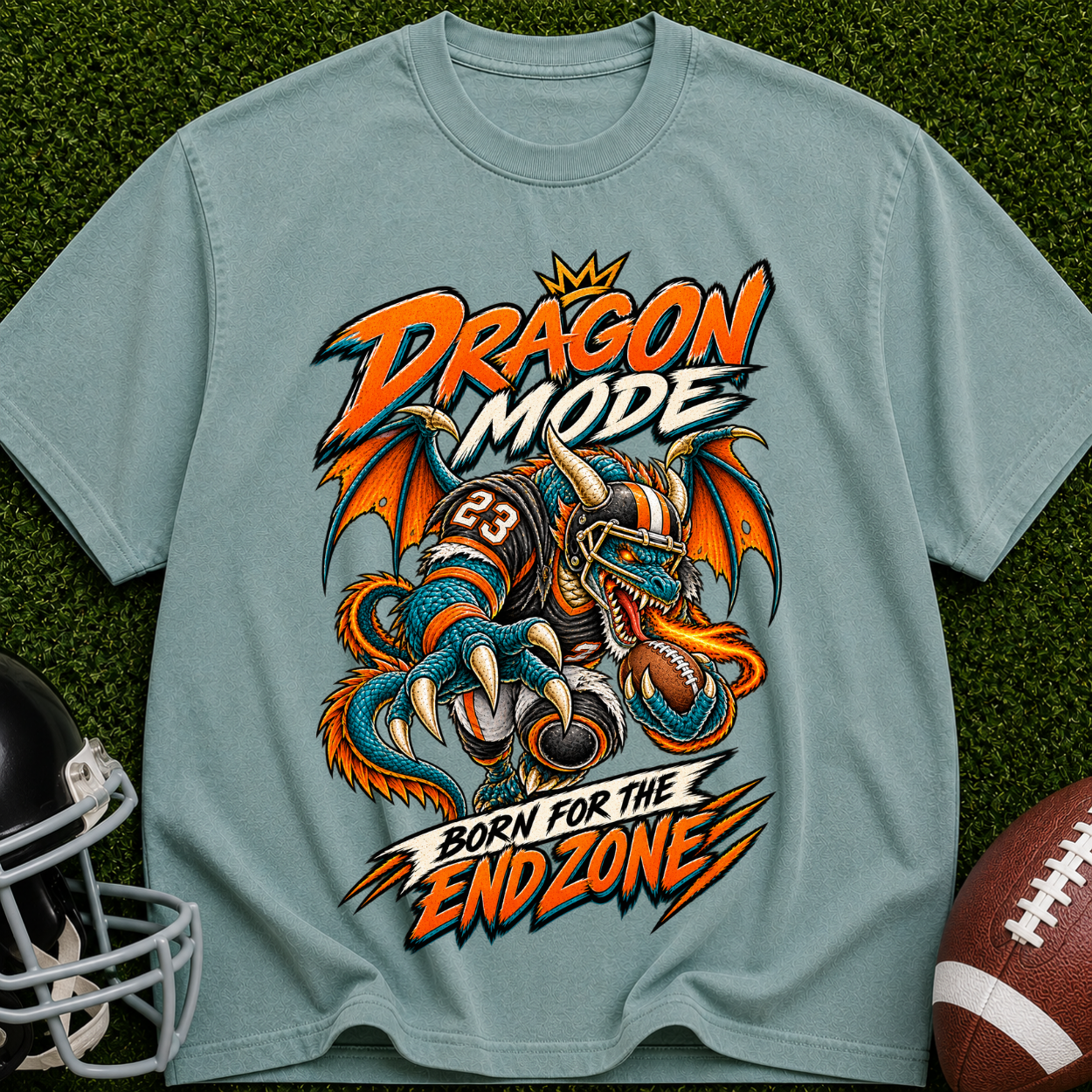 Dragon Mode Endzone T-Shirt — Football Dragon Graphic Tee