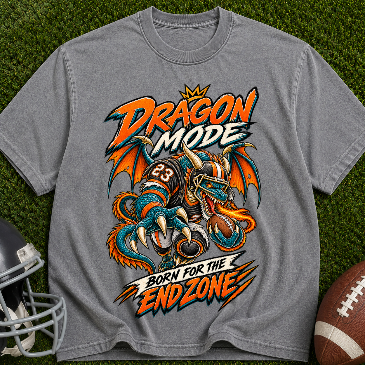 Dragon Mode Endzone T-Shirt — Football Dragon Graphic Tee